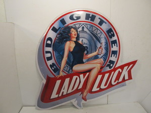 lot 16 image: Large Metal BUD LIGHT Lady Luck Advertising Beer Sign
