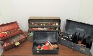 lot 30 image: Lot of 4 Fishing Tackle Boxes - Many Bobbers