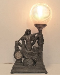lot 31 image: Working Antique Figural Cast Metal Table Lamp Statue Clock
