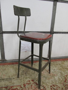 lot 86 image: Vintage Green Steel LYON Industrial Stool