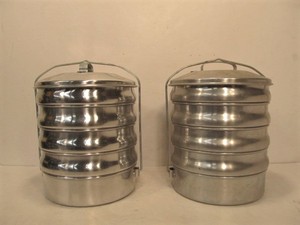 lot 117 image: Pair of Vintage REGAL Aluminum Portable Stacking Food Containers