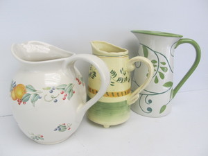 lot 62 image: Lot of 3 Pottery Ice TeaWaterLemonade Pitchers