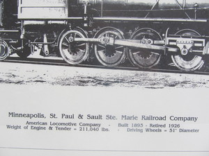 lot 64 image: Framed Black & White Saint Paul & Sault Ste. Marie Railroad Print