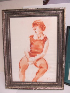lot 126 image: Pair of Signed Original Reclining Woman Watercolor Paintings