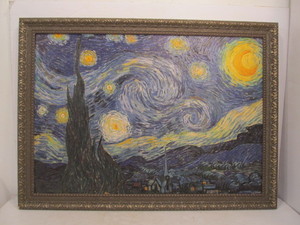 lot 140 image: Framed Van Goghs Starry Night Brushstrokes Textured Artwork on Canvas
