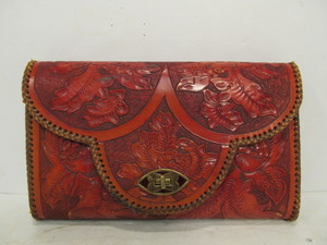 lot 142 image: Nice vintage Tooled Red Leather Handbag