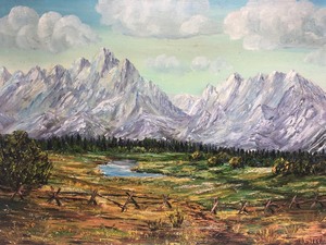 lot 173 image: Vintage Signed Western Landscape Oil on Canvas Painting - Elsie C. Patty