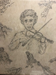 lot 193 image: Vintage Ode To The Violin Original Sketch Drawing