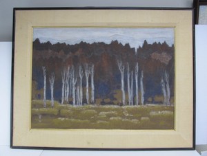 lot 163 image: Large Framed Vintage Japanese Impressionist Landscape Painting