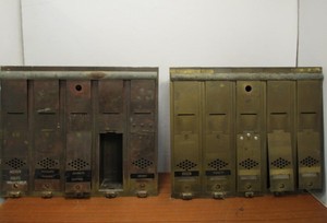 lot 186 image: Pair of Antique Corbin Brass 5-Slot Mail Boxes