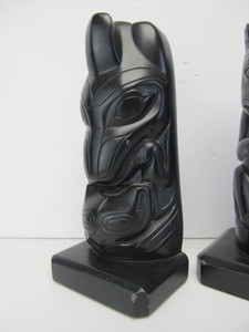 lot 219 image: Northwest Coast Style Blackware Pottery Totem Bookends