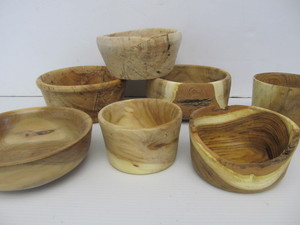 lot 223 image: Lot of Burnsville Woodchuck Artisan Made Lathe Turned Wood Bowls etc