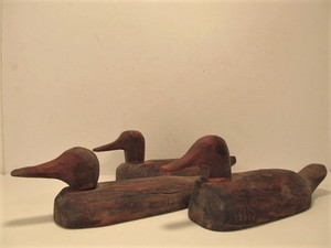 lot 236 image: 3 Old Vintage Hand Carved Primitive Wooden Duck Decoys