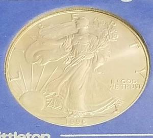 lot 02 image: 1996 AMERICAN SILVER EAGLE 1 TROY OZ. .999 FINE SILVER DOLLAR
