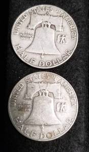 lot 09 image: 2 FRANKLIN HALF DOLLARS 1953-D 1958-D