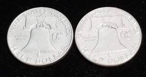 lot 20 image: 2 FRANKLIN HALF DOLLARS 1962 1962-D