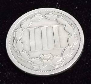 lot 23 image: 1865 US THREE CENT NICKEL