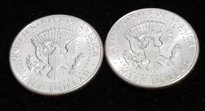 lot 36 image: 2 BU-UNC 1964 KENNEDY SILVER HALF DOLLARS