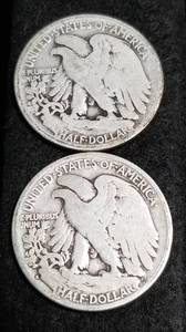 lot 44 image: 2 WALKING LIBERTY HALF DOLLARS 1917 1927-S