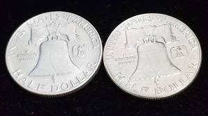 lot 46 image: 2 FRANKLIN HALF DOLLARS 1960 1960-D