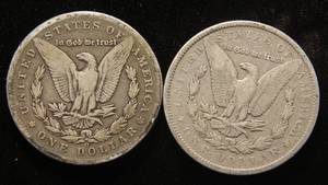 lot 45 image: 2 MORGAN SILVER DOLLARS 1891 1899-O