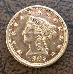 lot 03-A image: 1905 US $2.50 GOLD LIBERTY AU nicely toned