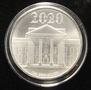 lot 38-A image: 2020 TRUMP 1 TROY OZ. .999 FINE SILVER ROUND IN AIRTITE