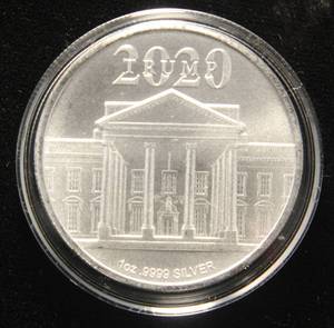 lot 51-A image: 2020 TRUMP 1 TROY OZ. .999 FINE SILVER ROUND IN AIRTITE