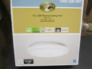 lot 22 image: 12 inch White Round LED Ceiling Puf...