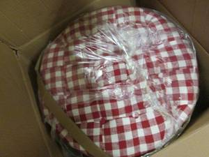 lot 243 image: Red Check Storage Ottoman open box ...