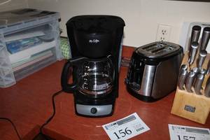 lot 156 image: Mr. Coffee 12-cup Coffee Maker, Hamilton Beach 2-Slice Stainless Steel Toaster