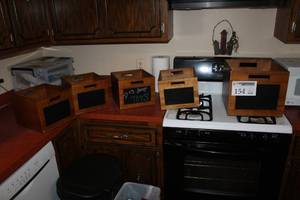 lot 154 image: Lot of (5) Wood Storage Boxes with Chalkboard Front
