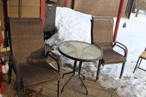 lot 208 image: Round Glass Top Patio Table, 4-Patio Chairs