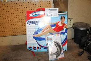 lot 232 image: Lot of (2) Swim Ways Spring Float Recliner, Intex Pool Giant Tire Tube