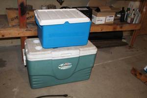 lot 119 image: Lot of (2) Coleman Party Stacker Chest Cooler, Coleman Ultimate Xtreme Chest Cooler