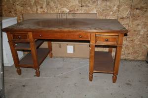 lot 235 image: Wood Office Desk 3-Drawer 3-Shelf