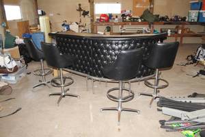 lot 103 image: 3-Piece Wet Bar, 4-Black Leather Bar Chairs
