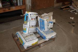 lot 228 image: Lot of (4) All-Star Concrete Mix Bag 60lb. Bag, Mastercraft High Performance Paver Locking Sand Bag 50lb. Bag