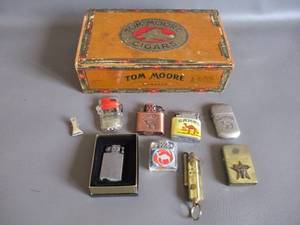 Cigar Box with Butane Lighters, Folding Knives and More