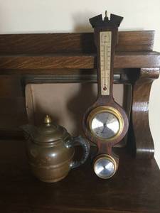 Cooper Teapot and Indoor Wall Thermometer