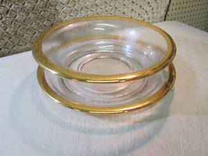 Large Gold Trimmed Glass Bowl and U...