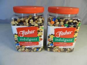 lot 26 image: 2 New Large Canisters of Fisher Indulgent Trail Mix