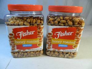 lot 64 image: 2 New Canisters of Fisher Honey Roasted Peanuts