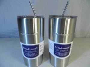 lot 91 image: 2 New Stainless Tumblers with Straws
