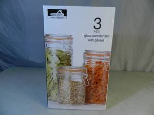 lot 141 image: New 3 Piece Glass Canister Set