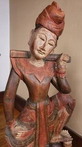 lot 5A image: Antique Hand-Carved, Painted Asian Acrobats Statue