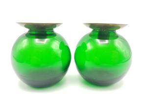 lot 320 image: Set of Green Glass Candle Holders Designed by Gunnar Ander for Lindshammar Sweden