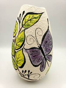 lot 424 image: Vintage  Retro Hand-Painted Pottery Vase Signed and Dated 1972