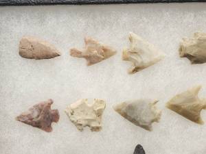lot 36 image: (22) Collection of Native American  Indian Arrowheads  Points in a Display Case