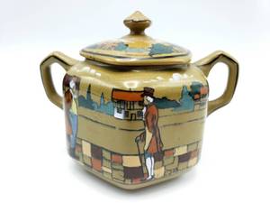 lot 431 image: Ye Buffalo Pottery Sugar, Creamer, and Mug Set Village Life Series